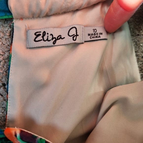 Eliza J Pleated Smocked Orange and Green Resort Maxi Dress - Picture 13 of 13